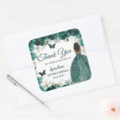 Smaragdgroene bloemenvlinders bruine prinses vierkante sticker (Envelop)