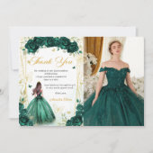 Smaragdgroene bloemenvlinders quinceañera foto bedankkaart (Voorkant)