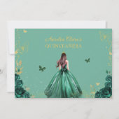 Smaragdgroene bloemenvlinders quinceañera foto bedankkaart (Achterkant)