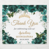 Smaragdgroene bloemenvlinders Rozen gunst Sparkling Wijnetiket (Enkel label)