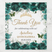 Smaragdgroene bloemenvlinders Rozen gunst Wijn Etiket (Enkel label)