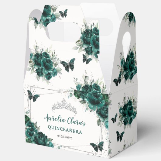 Smaragdgroene bloemenvlinders Verjaardagsgevel Bedankdoosjes (Open)