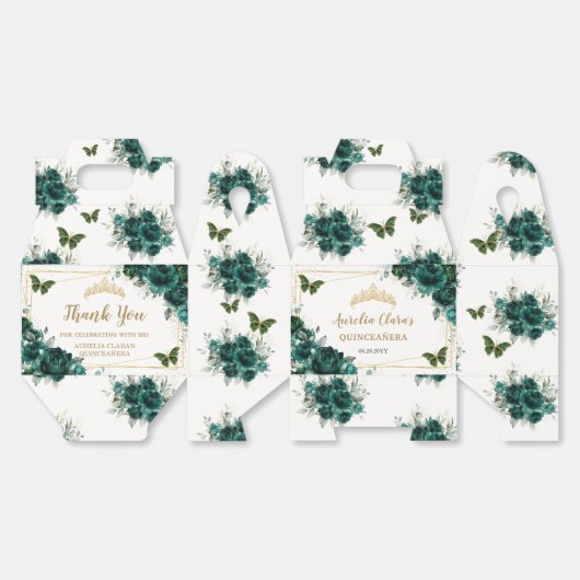 Smaragdgroene bloemenvlinders Verjaardagsgevel Bedankdoosjes (Ongevouwen)