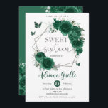 Smaragdgroene bloemenvlinders zoet 16 Verjaardag Kaart<br><div class="desc">Personaliseer deze smaragdgroene bloemenzoete 16 verjaardagsuitnodiging eenvoudig en snel. Met chique smaragdgroene bloemen, vlinders en zilveren elementen. Klik op de knop Bewerken met ontwerpgereedschappen om de tekst, tekst, tekenstijl, tekengrootte en tekenkleur verder te bewerken, meer tekst toe te voegen, afbeeldingen te verplaatsen of te verwijderen. Overeenkomende objecten beschikbaar in de...</div>