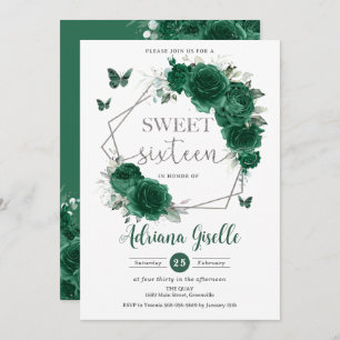 Smaragdgroene bloemenvlinders zoet 16 Verjaardag Kaart