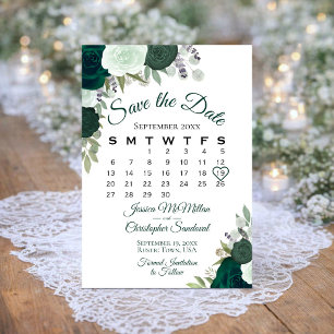 Smaragdgroene Bloemige Elegante Boho Trouwkalender Save The Date