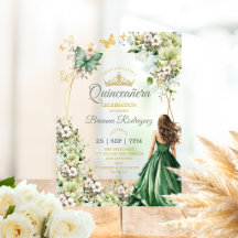 Smaragdgroene bloemige gouden vlinder Quinceañera