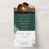 Smaragdgroene bloemige groene weddingfoto all in one uitnodiging (Binnen)