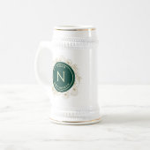 Smaragdgroene bloemige monogram bruidsjonker cadea bierpul (Voorkant links)