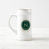 Smaragdgroene bloemige monogram bruidsjonker cadea bierpul (Links)