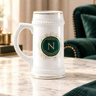 Smaragdgroene bloemige monogram bruidsjonker cadea bierpul