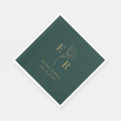 Smaragdgroene bloemige monogram trouw servet (Hoek)