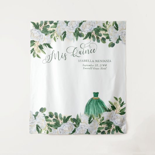 Smaragdgroene bloemige prinses Quinceanera achterg Wandkleed (Voorkant)