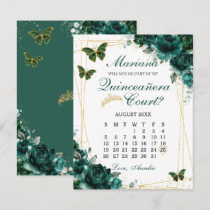 Smaragdgroene bloemige Quinceanera hofvoorstel RSVP Kaartje