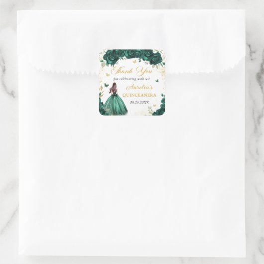 Smaragdgroene bloemige Quinceañera-prinses sticker (Tas)