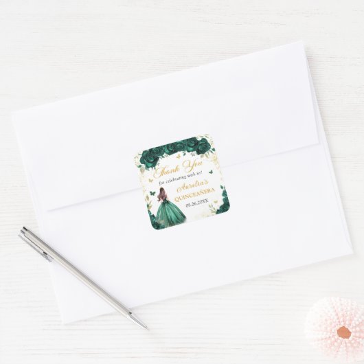 Smaragdgroene bloemige Quinceañera-prinses sticker (Envelop)