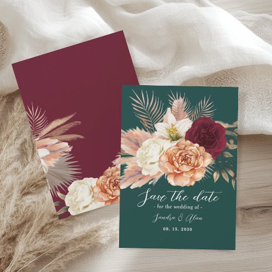 Smaragdgroene Bloemige Trouwdag Save The Date