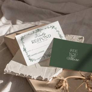 Smaragdgroene Bloemrijke Boho Oud Geld Huwelijks R RSVP Kaartje
