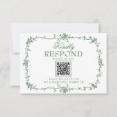 Smaragdgroene Bloemrijke Boho QR Code Huwelijksrea RSVP Kaartje (Voorkant)