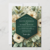 Smaragdgroene Bloemrijke Bruiloft Kaart (Voorkant)