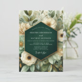 Smaragdgroene Bloemrijke Bruiloft Kaart (Staand voorkant)