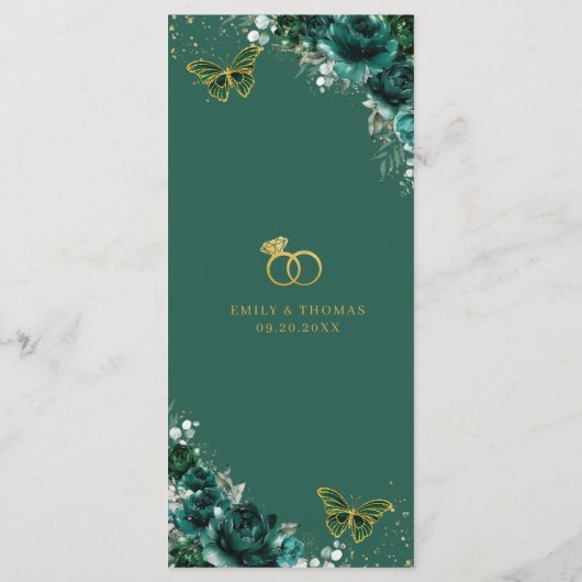 Smaragdgroene Bloemvlinder Bruiloft Slank Menu (Achterkant)