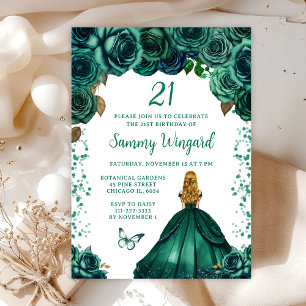 Smaragdgroene Blonde Haren Prinses Verjaardagsfees Kaart