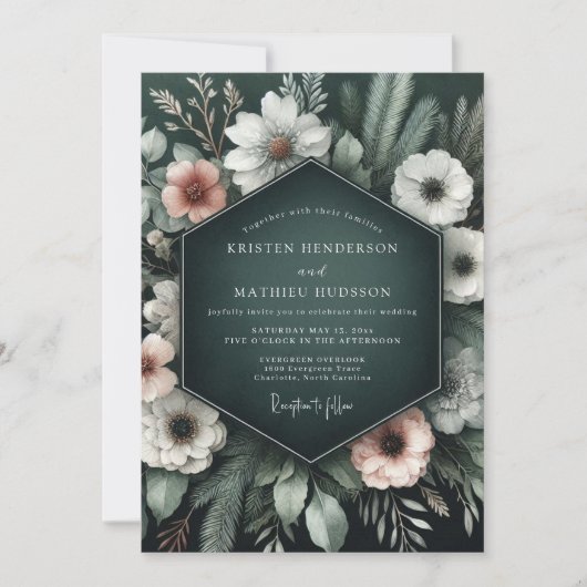 Smaragdgroene Blush Nachtelijke Bruiloft Kaart (Voorkant)