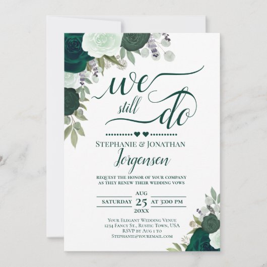 Smaragdgroene Boho Bloemige Hernieuwing van Huweli Kaart (Voorkant)