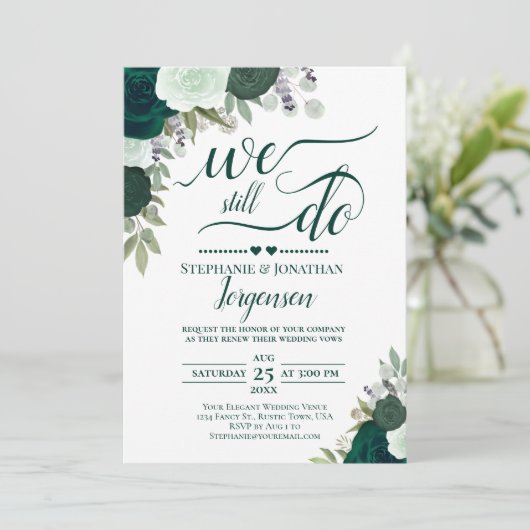 Smaragdgroene Boho Bloemige Hernieuwing van Huweli Kaart (Staand voorkant)