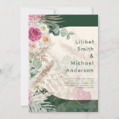 Smaragdgroene BOHO bloemrijke roze bruiloft Kaart (Voorkant)