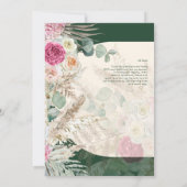 Smaragdgroene BOHO bloemrijke roze bruiloft Kaart (Achterkant)