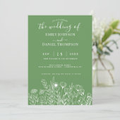 Smaragdgroene Boho Minimalistische Bloemige Trouwd Kaart (Staand voorkant)