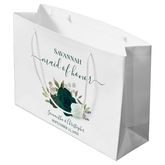 Smaragdgroene Boho Rozen Bruidsmeisje van Eer Groot Cadeauzakje (Achterkant Gekanteld)