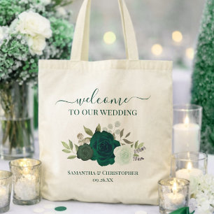 Smaragdgroene Boho Rozen Elegante Trouwbegroeting Tote Bag