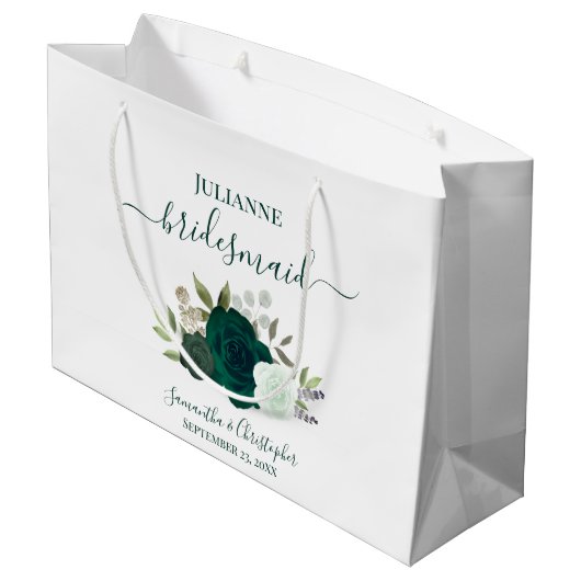 Smaragdgroene Boho Rozen Trouw Bruidsmeisje Groot Cadeauzakje (Achterkant Gekanteld)