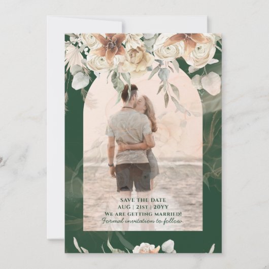 Smaragdgroene BOHO Terracotta Bloemige Bruiloft Save The Date (Voorkant)