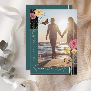 Smaragdgroene Boho-wildbloem Foto Save the Date