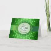 Smaragdgroene Bokeh 30th Anniversary kaart (Voorkant)