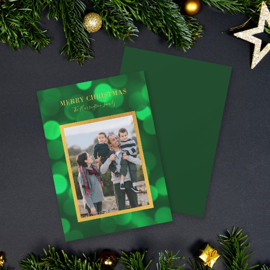 Smaragdgroene Bokeh-lichten Gouden Prettig Kerstfe Feestdagenkaart