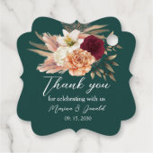 Smaragdgroene bordeauxrode bloemendank je bedankjes labels (Achterkant)