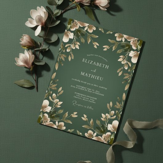 Smaragdgroene Botanische Bloeiende Bruiloft Kaart