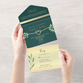 Smaragdgroene Botanische Bruiloft All In One Uitnodiging