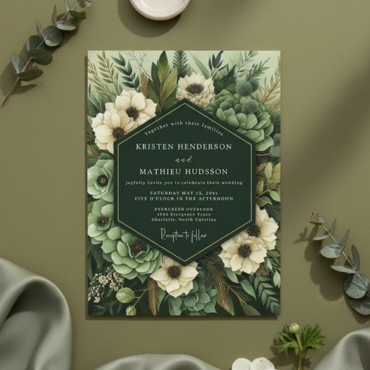 Smaragdgroene Botanische Bruiloftsbloei Kaart
