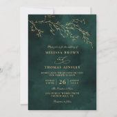 Smaragdgroene botanische elegante QR-code bruiloft Kaart (Voorkant)