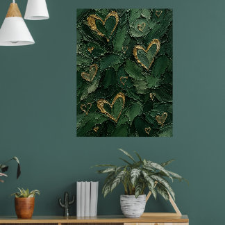 Smaragdgroene botanische hart getextureerde wandku poster