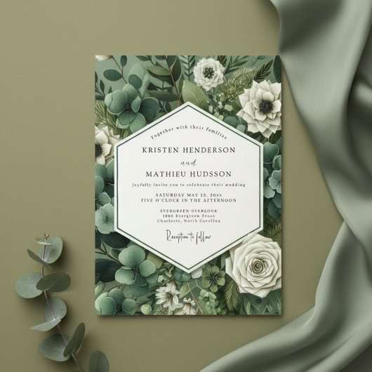 Smaragdgroene Botanische Romantische Bruiloft Kaart