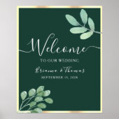 Smaragdgroene Botanische Trouwbegroeting Poster (Voorkant)