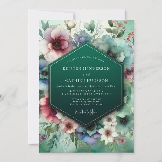 Smaragdgroene Botanische Whimsy Bruiloft Kaart (Voorkant)