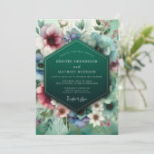 Smaragdgroene Botanische Whimsy Bruiloft Kaart (Staand voorkant)